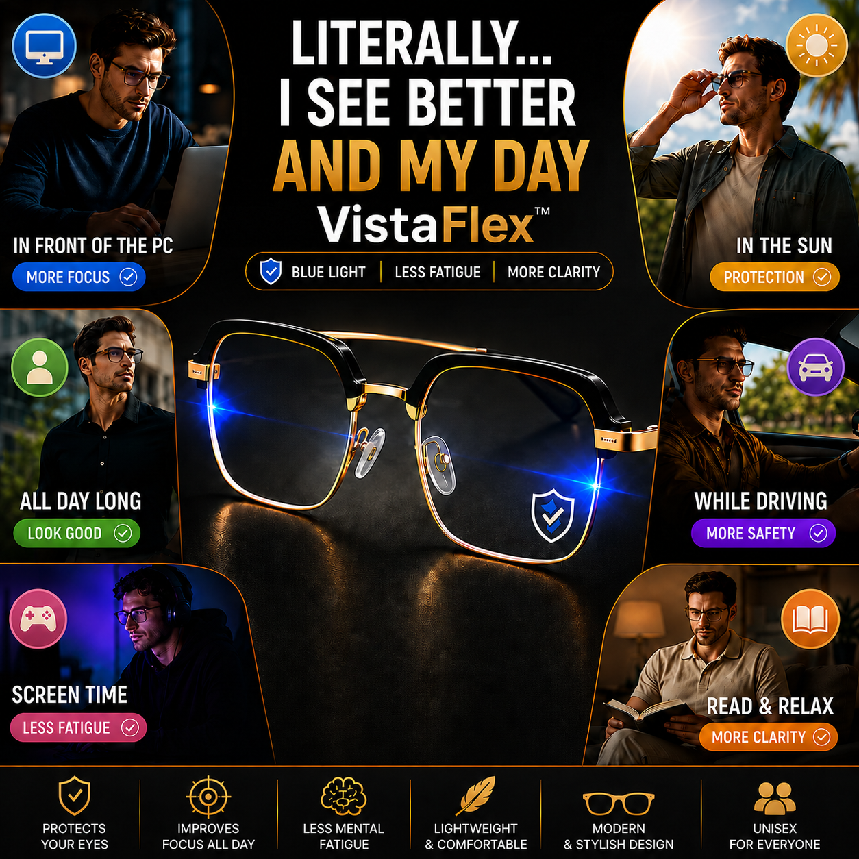 VistaFlex™ — Blue Light & Photochromic Smart Glasses | UV400
