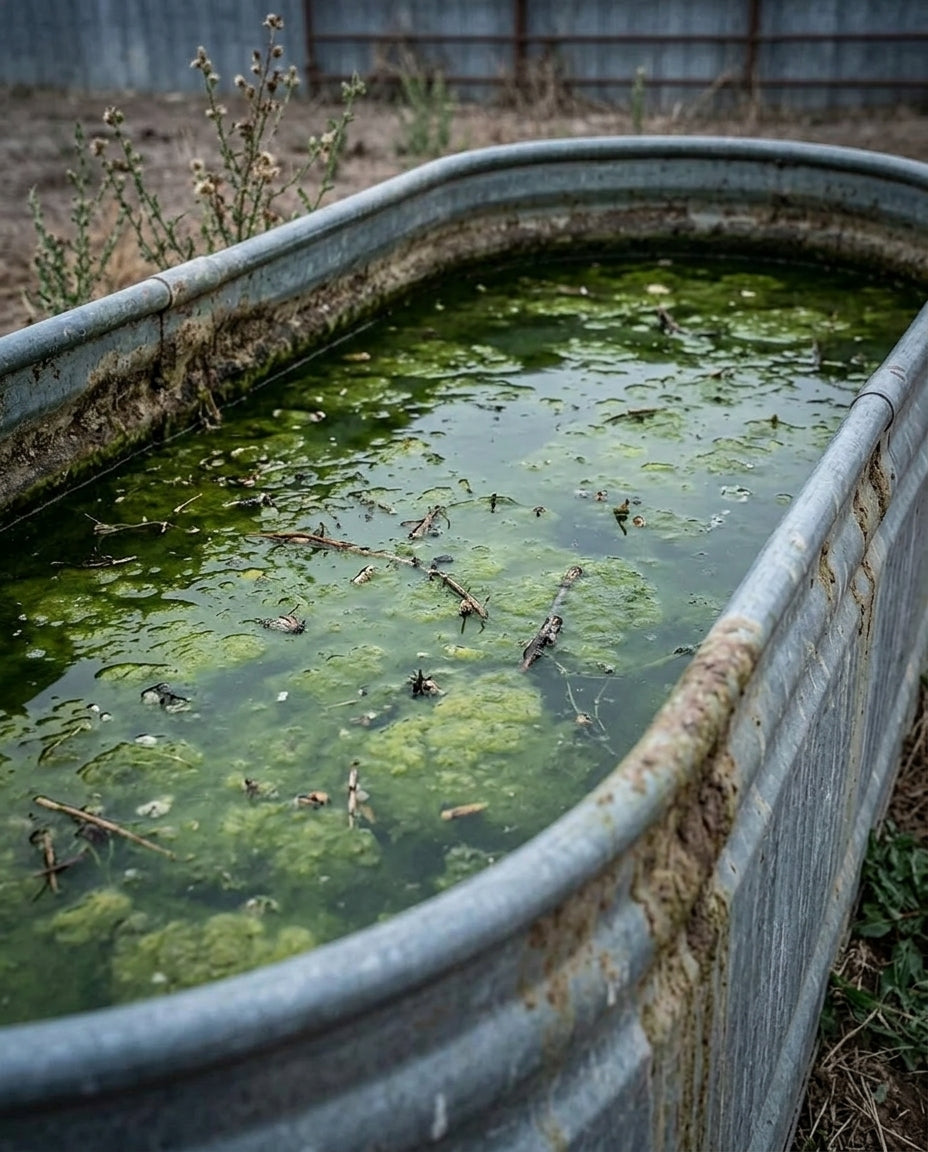 Polluted and algae-covered pond